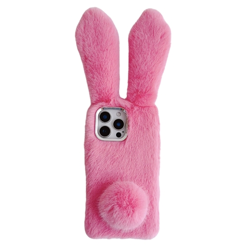 

For iPhone 16 Pro Solid Color Plush Rabbit TPU Phone Case(Pink)