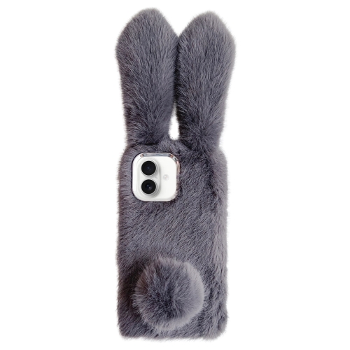 

For iPhone 16 Plus Solid Color Plush Rabbit TPU Phone Case(Grey)