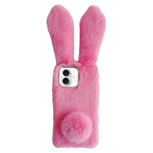 

For iPhone 16 Plus Solid Color Plush Rabbit TPU Phone Case(Pink)