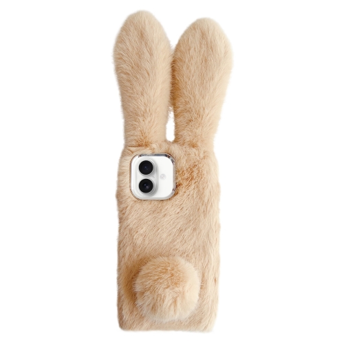 

For iPhone 16 Solid Color Plush Rabbit TPU Phone Case(Beige)