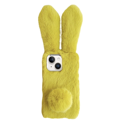 

For iPhone 15 Plus Solid Color Plush Rabbit TPU Phone Case(Light Green)