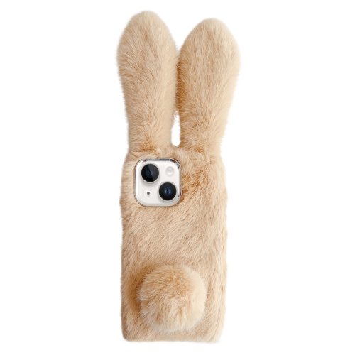 

For iPhone 15 Solid Color Plush Rabbit TPU Phone Case(Beige)