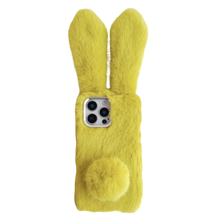 

For iPhone 14 Pro Max Solid Color Plush Rabbit TPU Phone Case(Light Green)