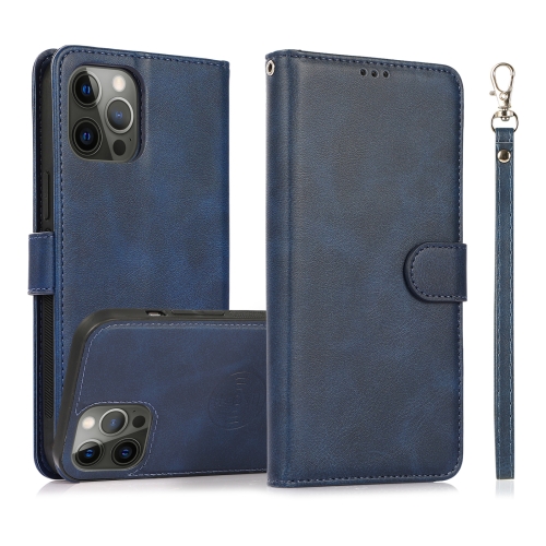 

For iPhone 14 Pro Max Calf Texture 2 in 1 Detachable Magnetic Back Cover Leather Case(Blue)