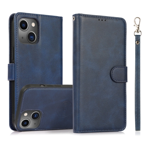 

For iPhone 15 Calf Texture 2 in 1 Detachable Magnetic Back Cover Leather Case(Blue)