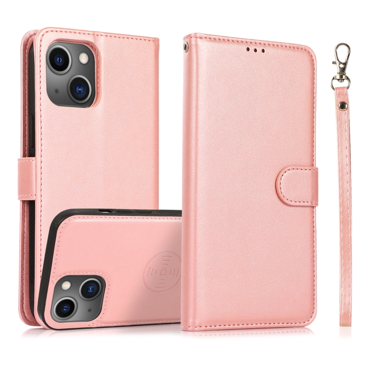 

For iPhone 15 Calf Texture 2 in 1 Detachable Magnetic Back Cover Leather Case(Rose Gold)