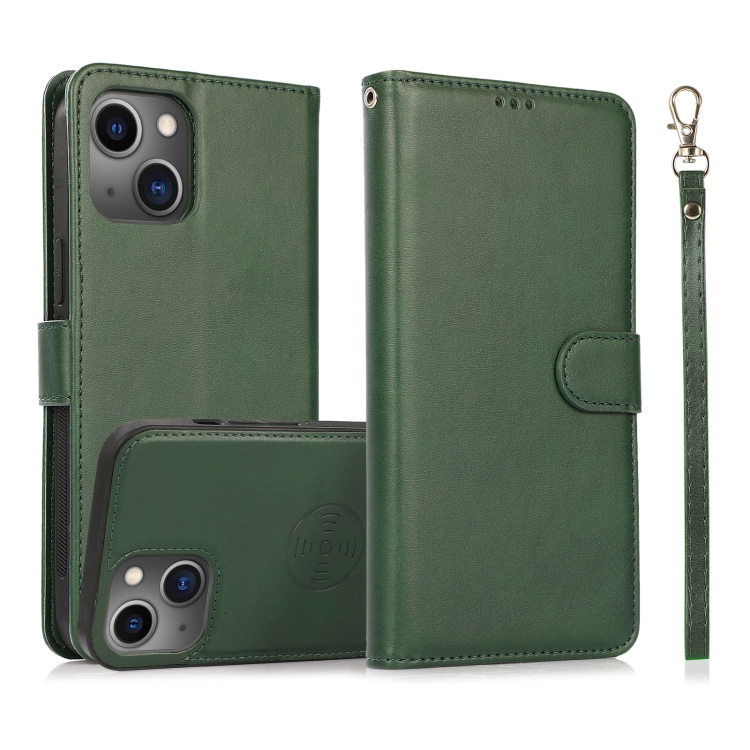 

For iPhone 15 Calf Texture 2 in 1 Detachable Magnetic Back Cover Leather Case(Green)