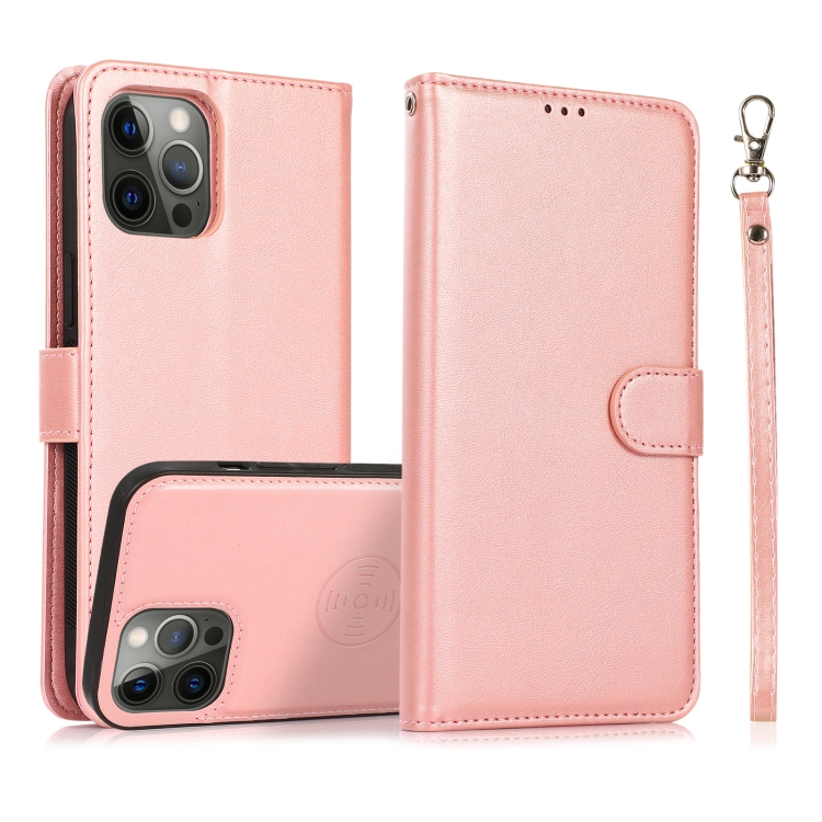 

For iPhone 15 Pro Calf Texture 2 in 1 Detachable Magnetic Back Cover Leather Case(Rose Gold)
