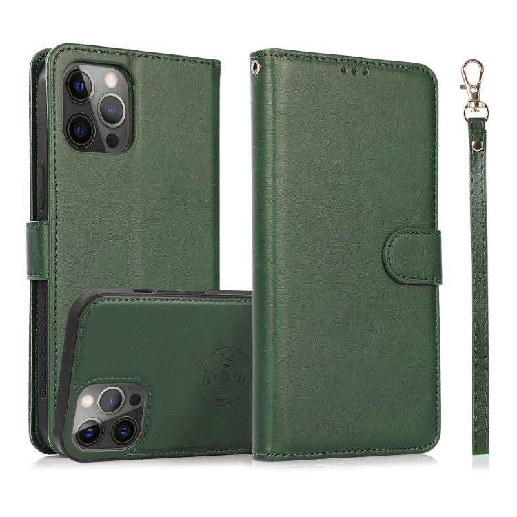 

For iPhone 15 Pro Calf Texture 2 in 1 Detachable Magnetic Back Cover Leather Case(Green)