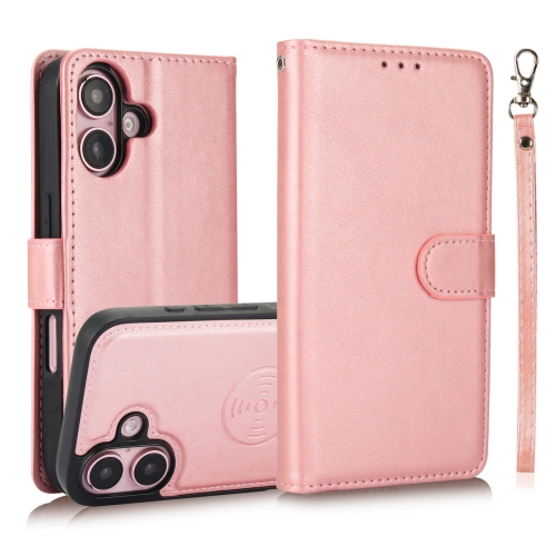 

For iPhone 16 Calf Texture 2 in 1 Detachable Magnetic Back Cover Leather Case(Rose Gold)