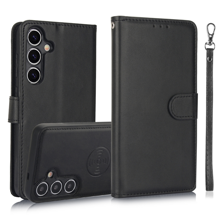 

For Samsung Galaxy S24+ 5G Calf Texture 2 in 1 Detachable Magnetic Back Cover Leather Case(Black)