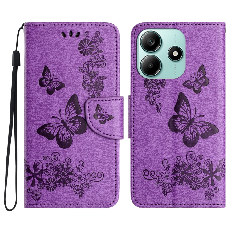

For Redmi Note 14 5G Butterfly Embossed Flip Leather Phone Case(Purple)