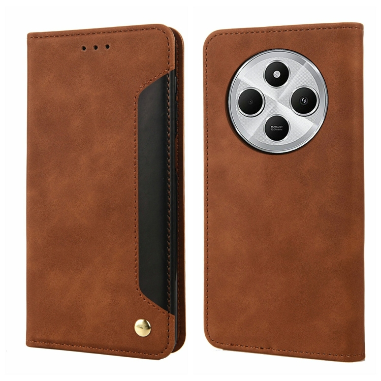 

For Redmi 14C Skin Feel Splicing Leather Phone Case(Brown)
