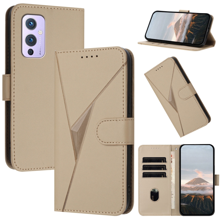

For OnePlus 9 Triangle Pattern Buckle Clasp Leather Phone Case(Gold)
