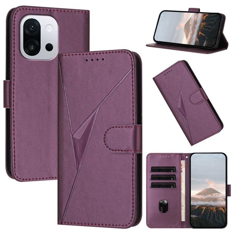 

For OnePlus 13T Triangle Pattern Buckle Clasp Leather Phone Case(Dark Purple)