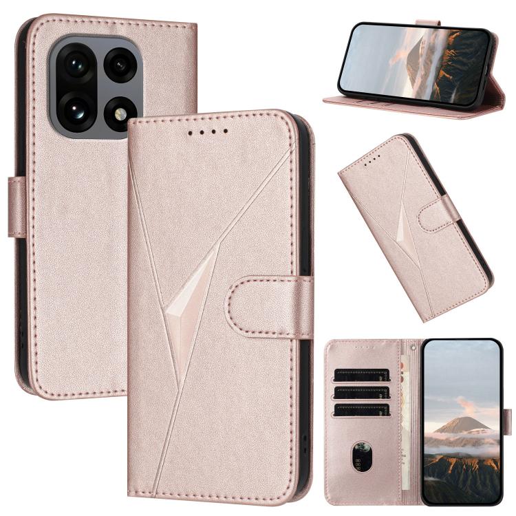

For OnePlus 15 Triangle Pattern Buckle Clasp Leather Phone Case(Rose Gold)