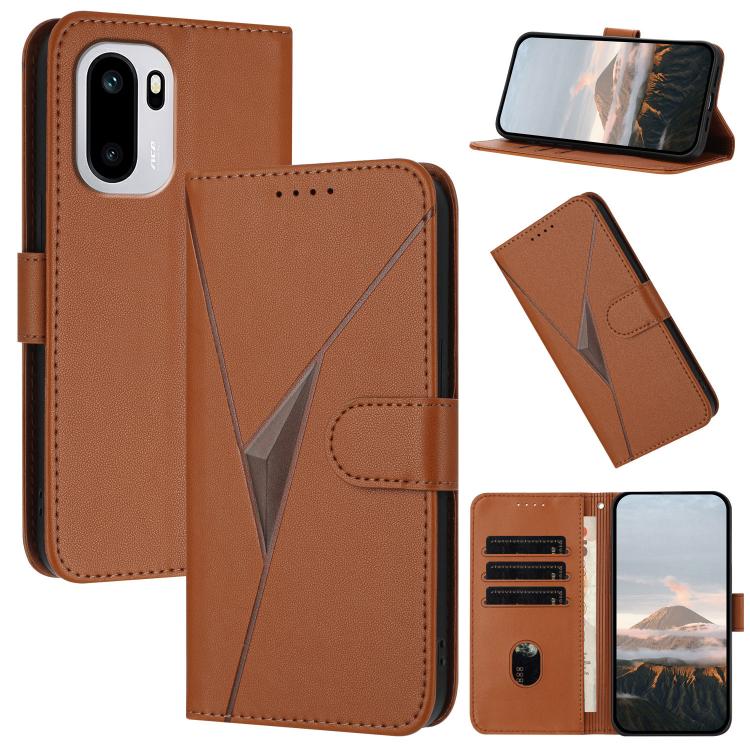 

For OnePlus Ace 6 Triangle Pattern Buckle Clasp Leather Phone Case(Brown)