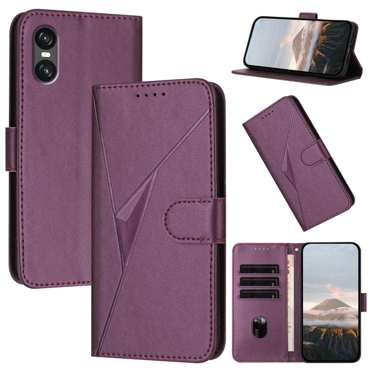 

For Sony Xperia 10 VII Triangle Pattern Buckle Clasp Leather Phone Case(Dark Purple)