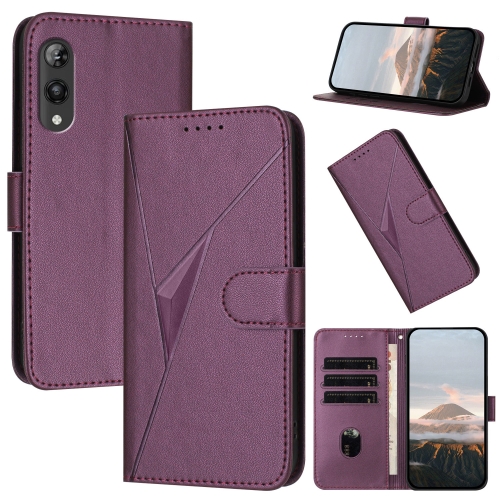 

For Rakuten Hand Triangle Pattern Buckle Clasp Leather Phone Case(Dark Purple)