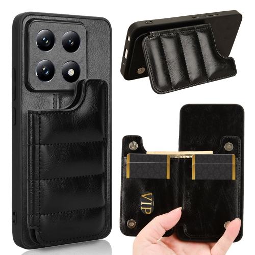 

For Xiaomi 14T Pro Cow Pattern Sewing Card Bag Phone Case(Black)