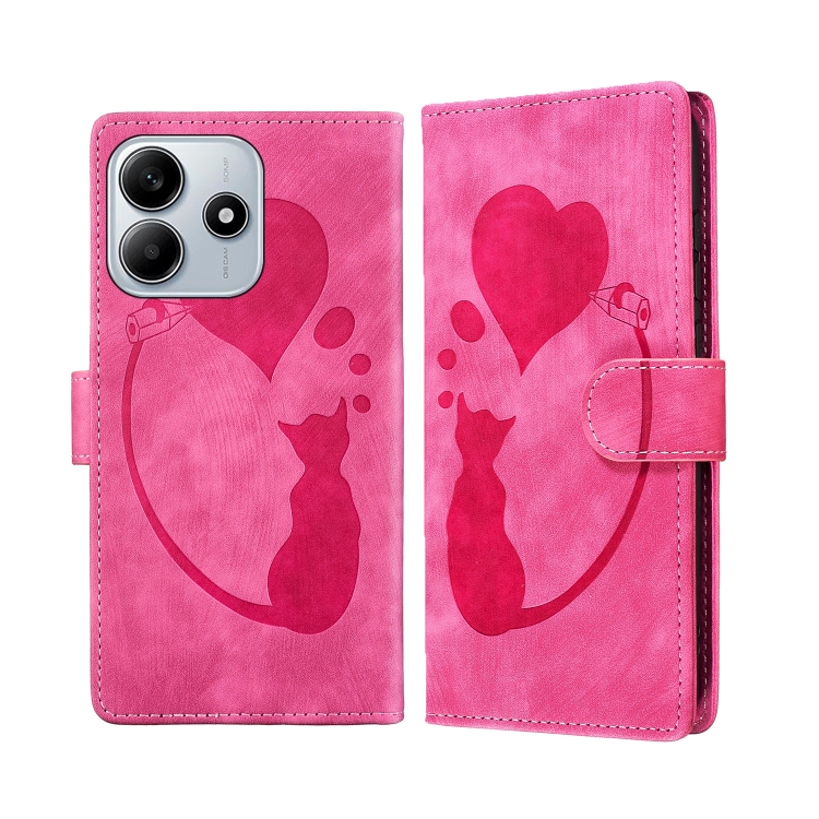 

For Redmi Note 14 5G Pen Heart Cat Embossed Leather Phone Case(Pink)