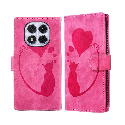 

For Redmi Note 14 Pro 5G Pen Heart Cat Embossed Leather Phone Case(Pink)