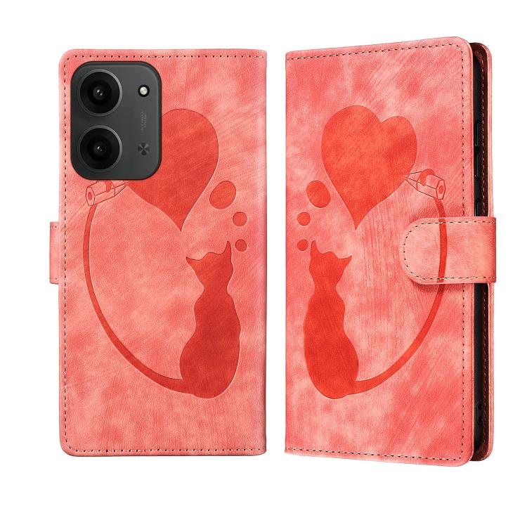 

For Redmi 15C 5G / 4G EU 173mm Pen Heart Cat Embossed Leather Phone Case(Orange)