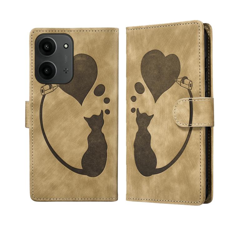 

For Redmi 15C 5G / 4G EU 173mm Pen Heart Cat Embossed Leather Phone Case(Apricot)