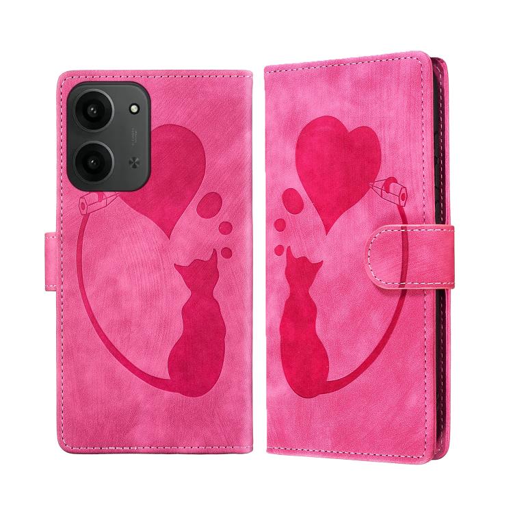 

For Redmi 15C 5G / 4G EU 173mm Pen Heart Cat Embossed Leather Phone Case(Pink)