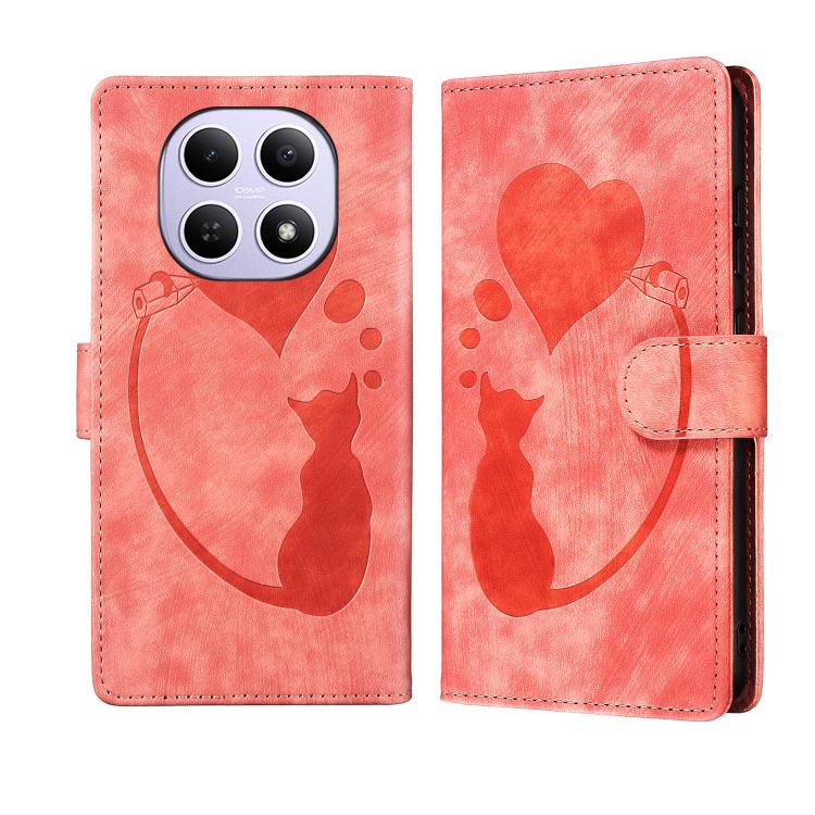 

For Redmi Note 15 4G / 5G Global 164mm Pen Heart Cat Embossed Leather Phone Case(Orange)