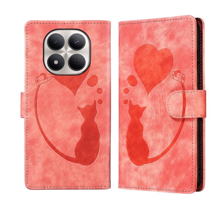 

For Redmi Note 15 Pro 5G Global 163.6mm Pen Heart Cat Embossed Leather Phone Case(Orange)