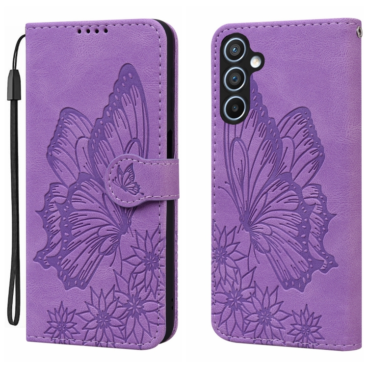 

For Samsung Galaxy S25+ 5G Retro Skin Feel Butterflies Embossing Horizontal Flip Leather Phone Case(Purple)