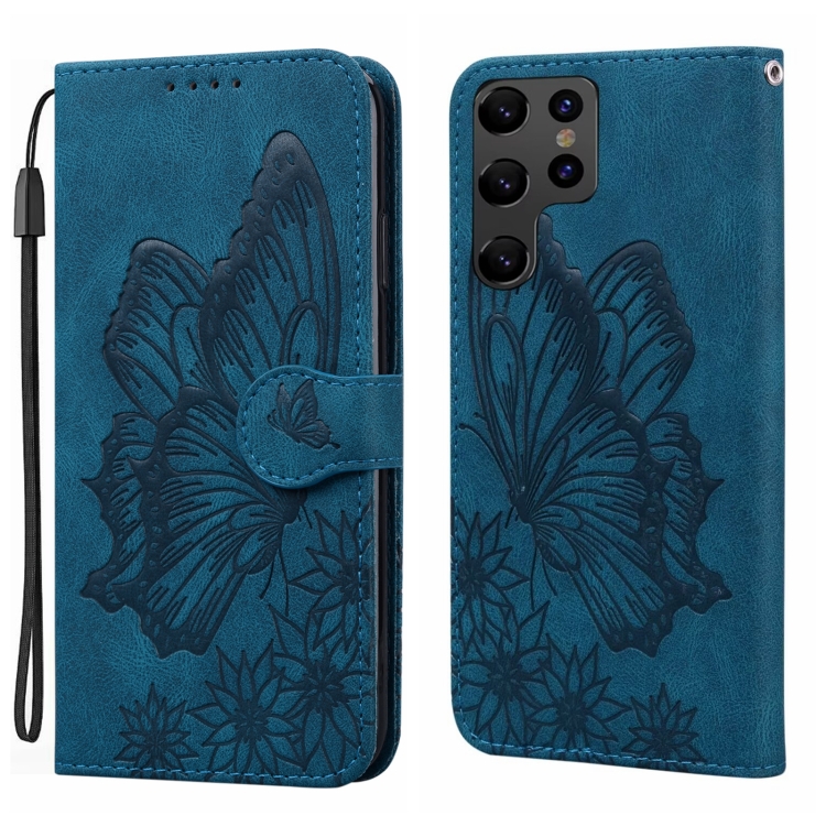 

For Samsung Galaxy S25 Ultra 5G Retro Skin Feel Butterflies Embossing Horizontal Flip Leather Phone Case(Blue)