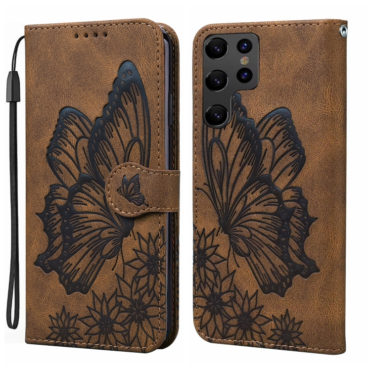 

For Samsung Galaxy S25 Ultra 5G Retro Skin Feel Butterflies Embossing Horizontal Flip Leather Phone Case(Brown)