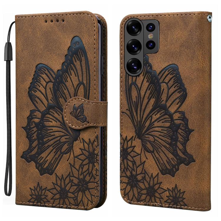 For Samsung Galaxy S26 Ultra 5G Retro Skin Feel Butterflies Embossing Horizontal Flip Leather Phone Case(Brown)