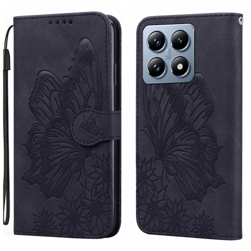 

For Xiaomi 14T Pro Retro Skin Feel Butterflies Embossing Horizontal Flip Leather Phone Case(Black)