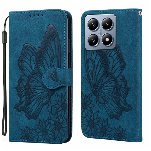 

For Xiaomi 14T Retro Skin Feel Butterflies Embossing Horizontal Flip Leather Phone Case(Blue)