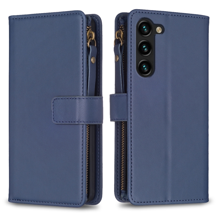

For Samsung Galaxy S25+ 5G 9 Card Slots Zipper Wallet Leather Flip Phone Case(Blue)