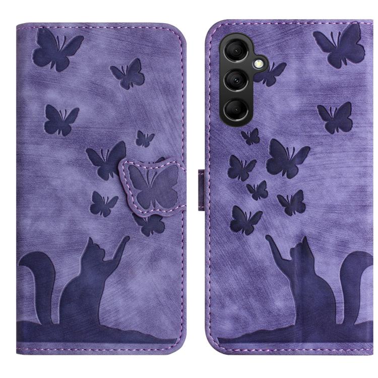 

For Samsung Galaxy S25 FE 5G Butterfly Cat Embossing Flip Leather Phone Case(Purple)