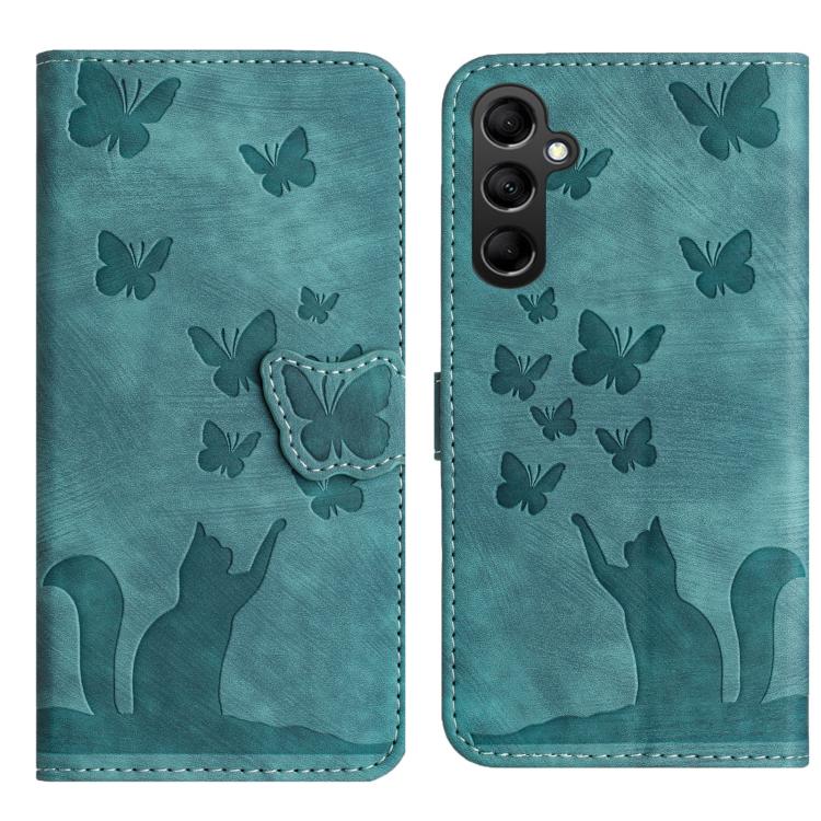 

For Samsung Galaxy S25 FE 5G Butterfly Cat Embossing Flip Leather Phone Case(Wathet)