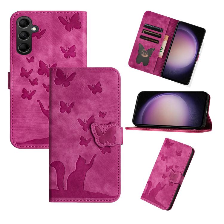 For Samsung Galaxy S26+ 5G Butterfly Cat Embossing Flip Leather Phone Case(Pink)