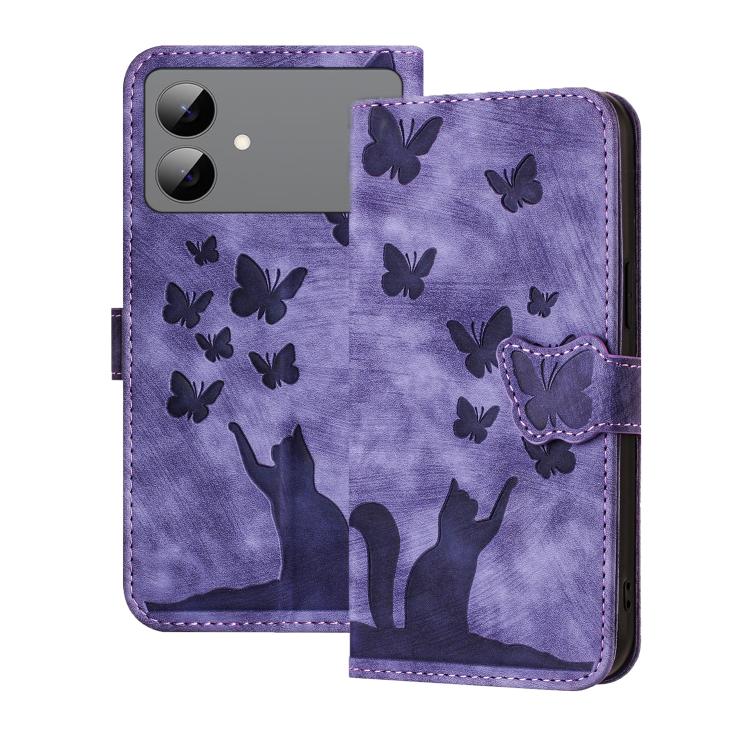 

For Samsung Galaxy S26 Edge 5G Butterfly Cat Embossing Flip Leather Phone Case(Purple)