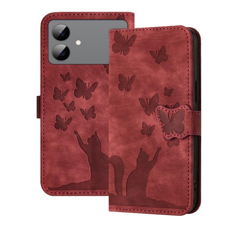 

For Samsung Galaxy S26 Edge 5G Butterfly Cat Embossing Flip Leather Phone Case(Red)