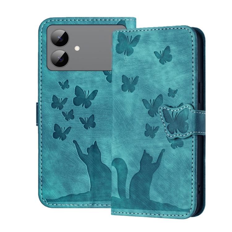 

For Samsung Galaxy S26 Edge 5G Butterfly Cat Embossing Flip Leather Phone Case(Wathet)