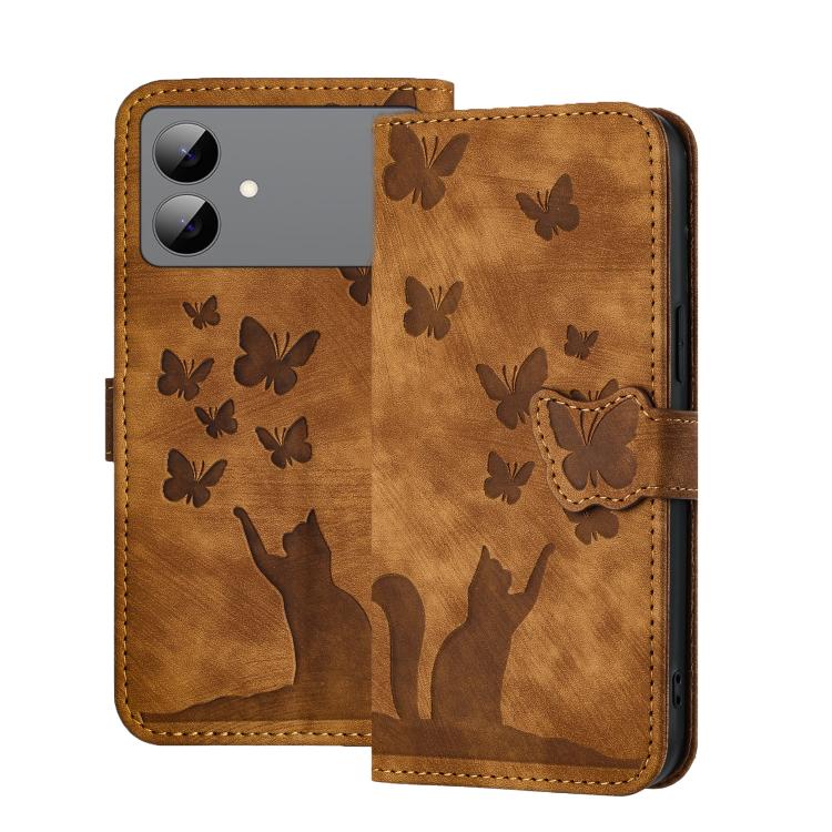 

For Samsung Galaxy S26 Edge 5G Butterfly Cat Embossing Flip Leather Phone Case(Brown)