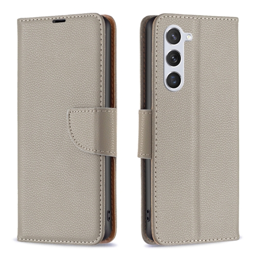 

For Samsung Galaxy S25 5G Litchi Texture Pure Color Flip Leather Phone Case(Grey)