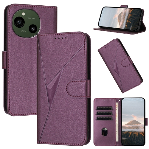 

For Sharp Aquos R9 Triangle Pattern Buckle Clasp Leather Phone Case(Dark Purple)