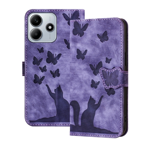 

For Redmi Note 14 5G Butterfly Cat Embossing Flip Leather Phone Case(Purple)