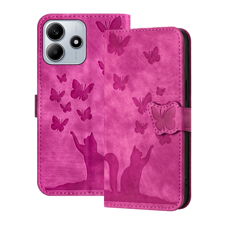 

For Redmi Note 14 5G Butterfly Cat Embossing Flip Leather Phone Case(Pink)
