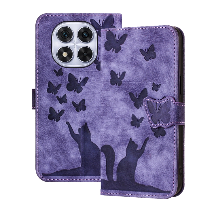 

For Redmi Note 14 Pro 5G Butterfly Cat Embossing Flip Leather Phone Case(Purple)